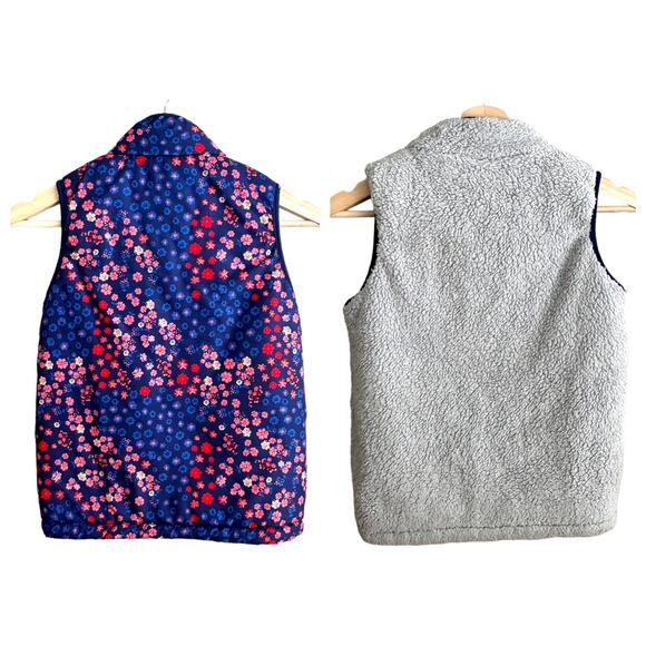 Reversible Vest Floral Buffalo David Bitton 7 8 Girls Blue Floral Sherpa Fleece - Picture 2 of 10